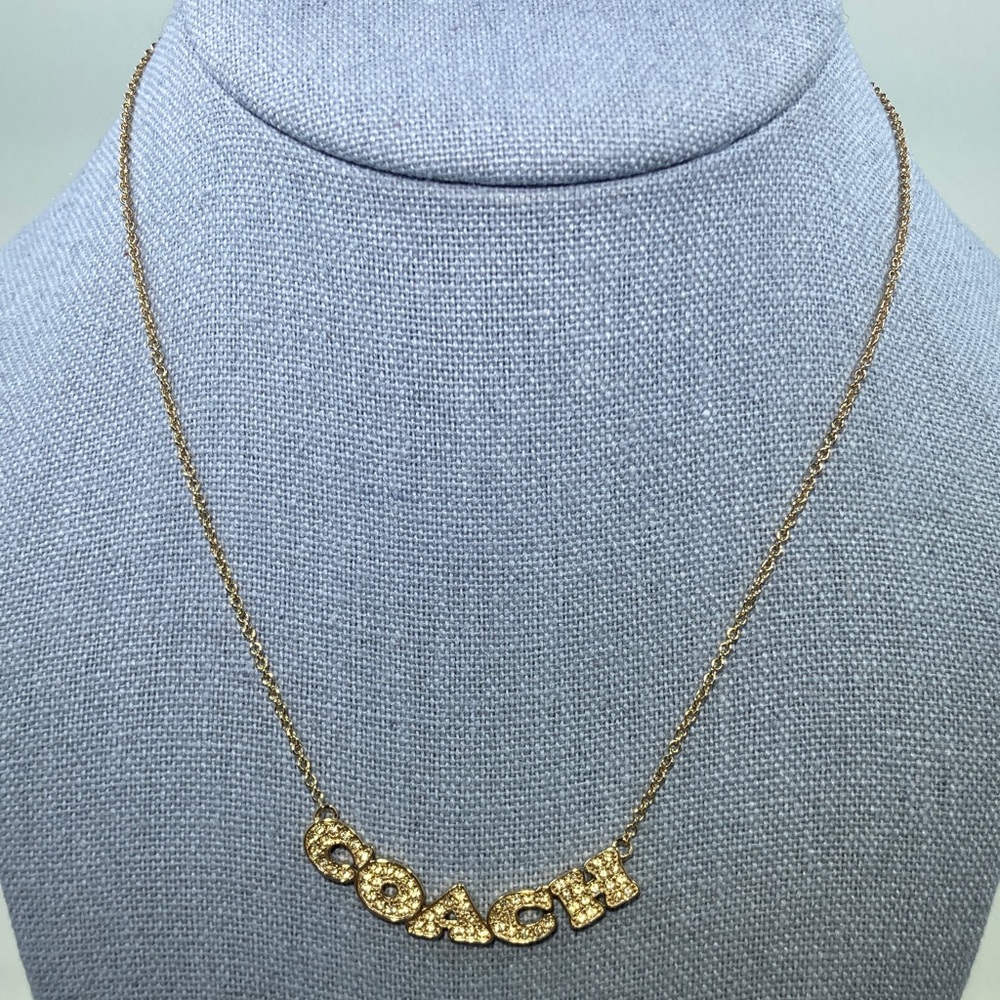 Coach Signature Logo Necklace Gold tone with Pave Crystal Details